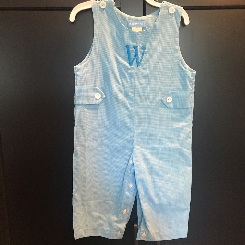 Monday’s Child Overalls monogrammed W Sz.18 month